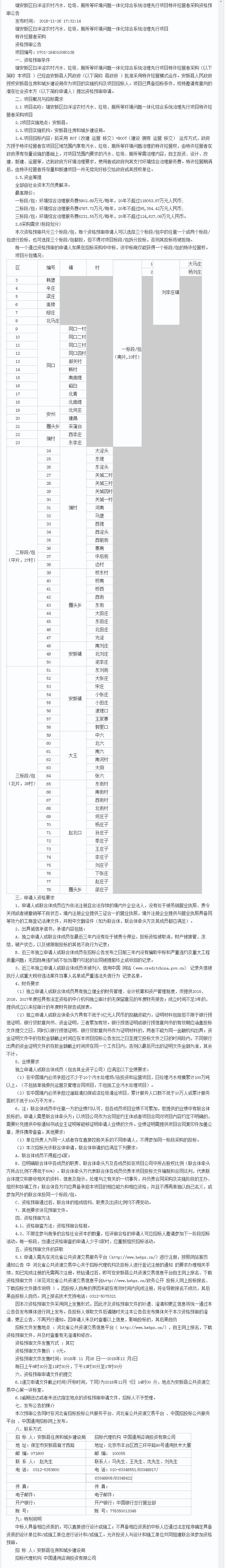 雄安新区白洋淀农村污水、垃圾、厕所等环境问题一体化综合系统治理先行项目特许经营者采购资格预审公告 - 千里马招标网.jpg
